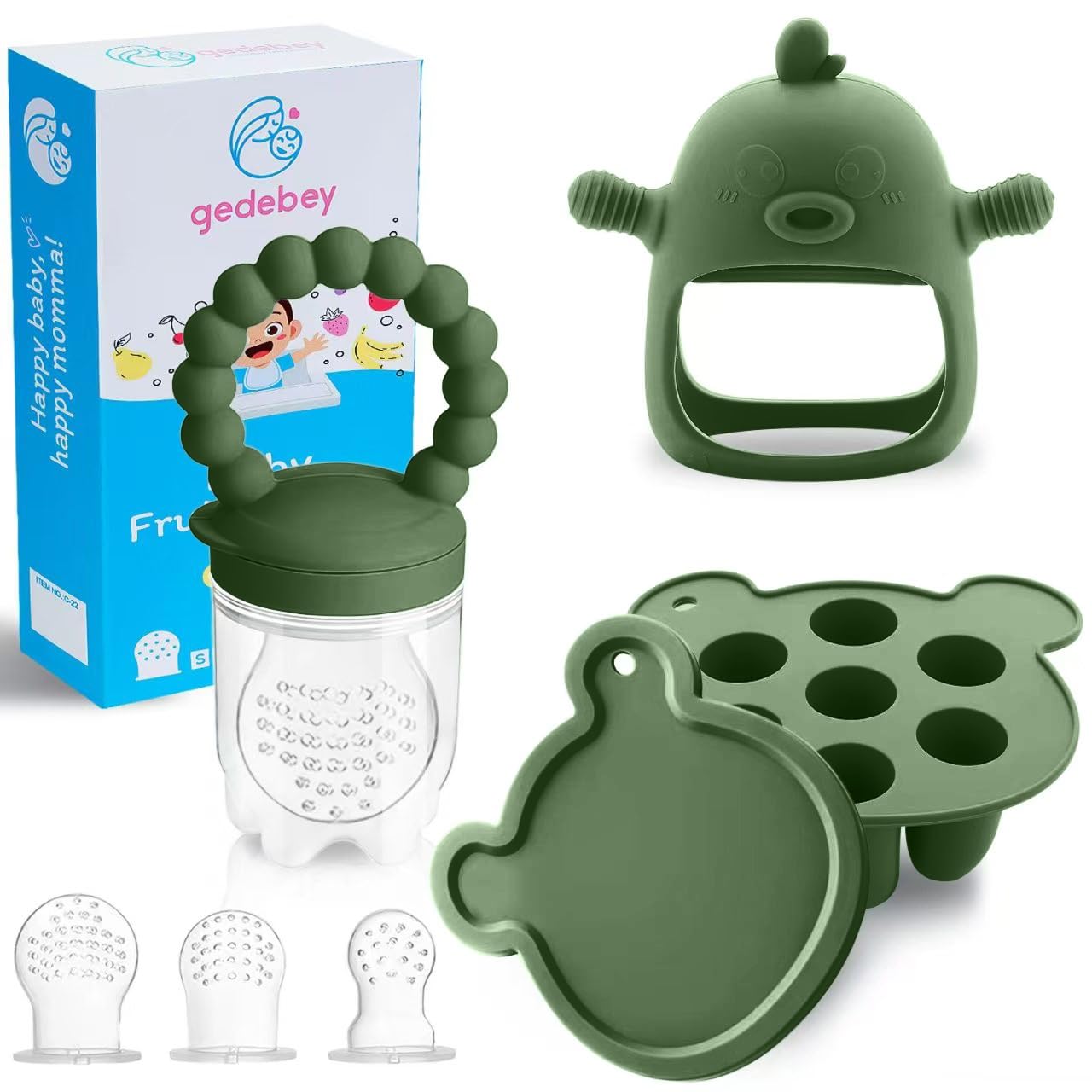 Baby Fruit Feeder & Breastmilk Popsicle Mold Set – 3 Pack Silicone Teething Relief Kit with Food Feeder Pacifier, Freezer Tray with Lid & Baby Teether Toy