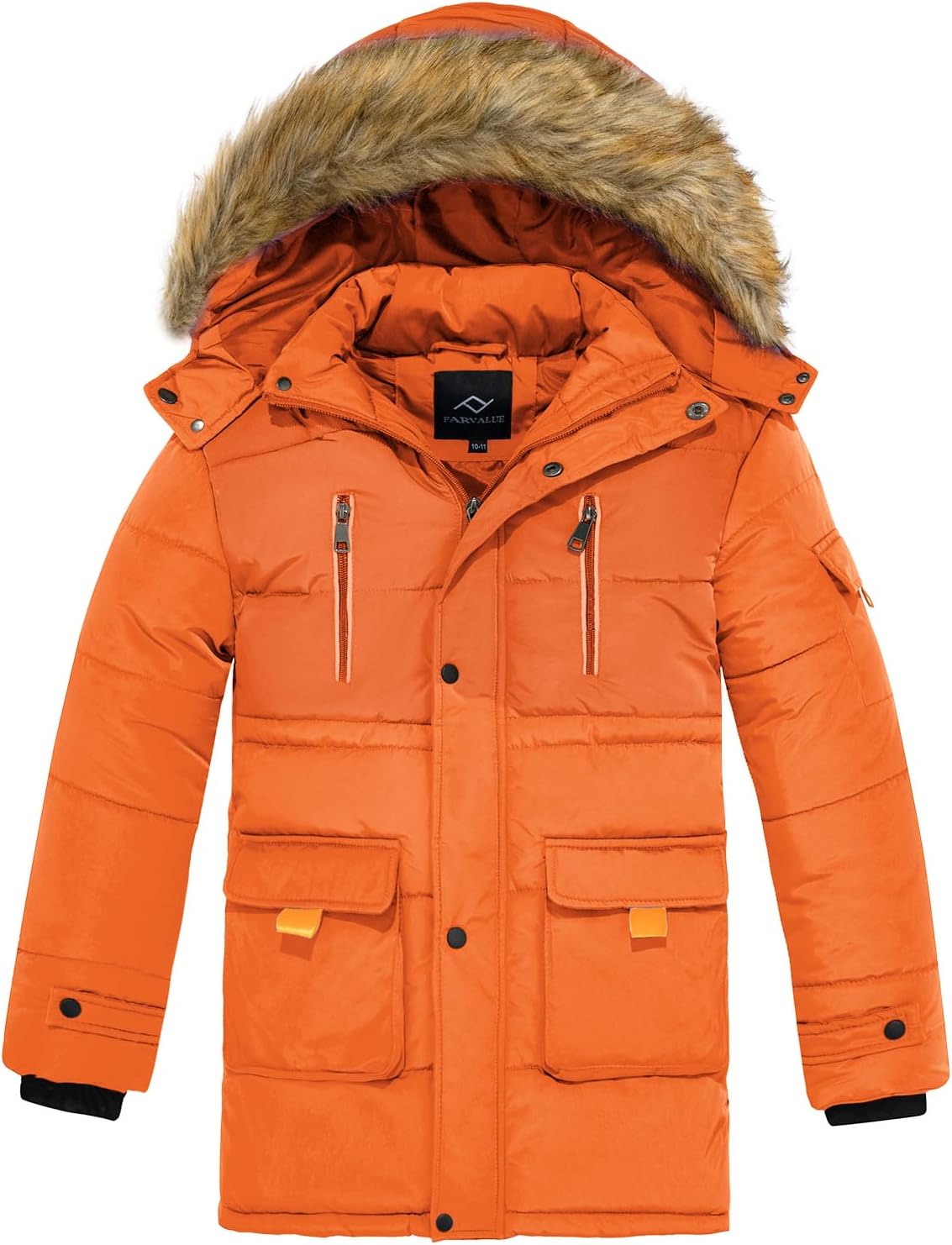 Quilted Puffer Water Resistant Winter Coat with Detachable Fur Hood for Big Boys