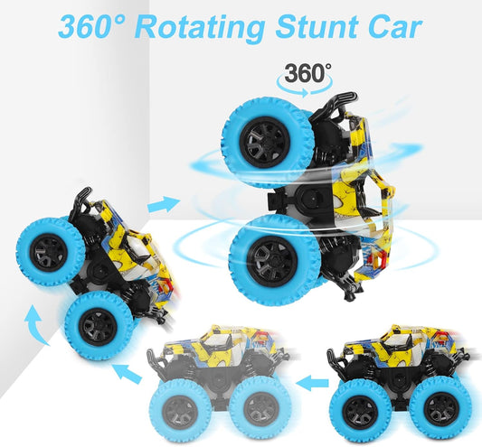 Monster Truck Friction Cars for Toddlers 1-3 Push and Go 360° Rotating Stunt Car for 2+ Year Old Boys Girls Gifts (2/4 Pack)