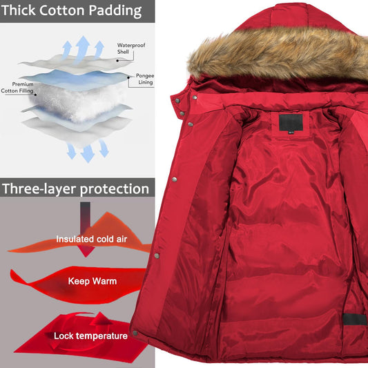 Quilted Puffer Water Resistant Winter Coat with Detachable Fur Hood for Big Boys