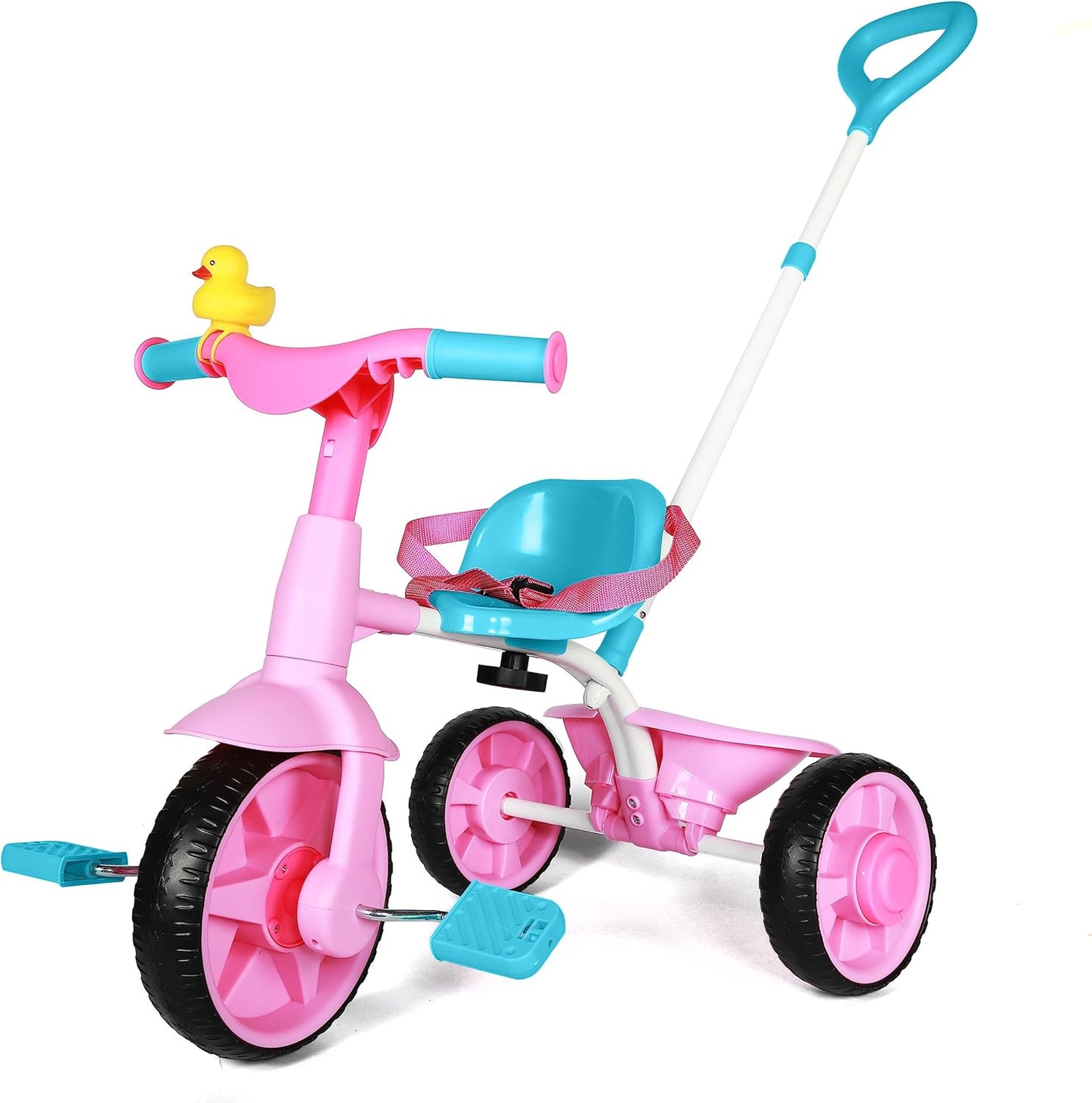 2 in 1 Kids Tricycles Age 18 Month to 3 Years with Push Handle and Duck Bell (Classic, EVA Wheel)