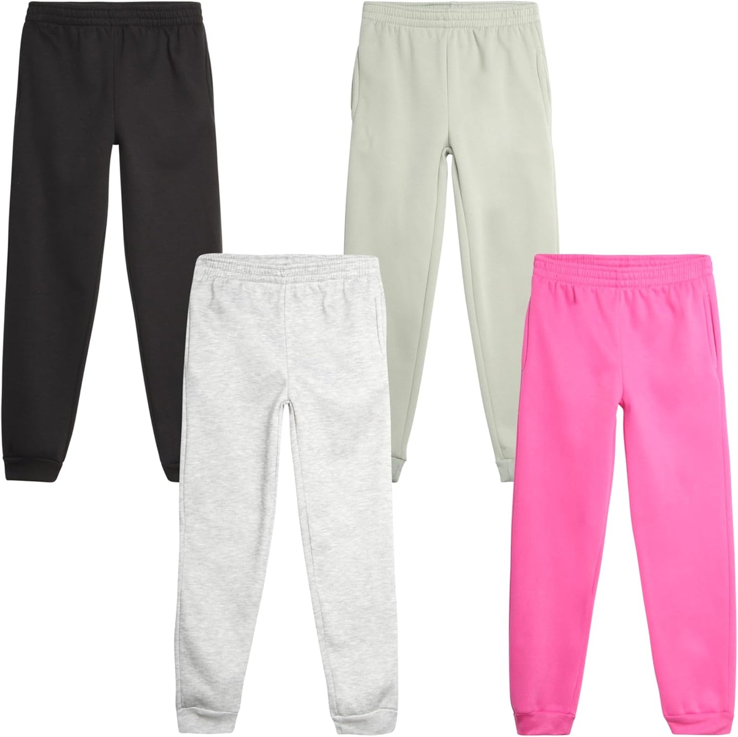 Girls Sweatpants - 4 Pack Basic Solid Active Soft Fleece Pull on Girls Joggers with Pockets (Sizes: 5-16)