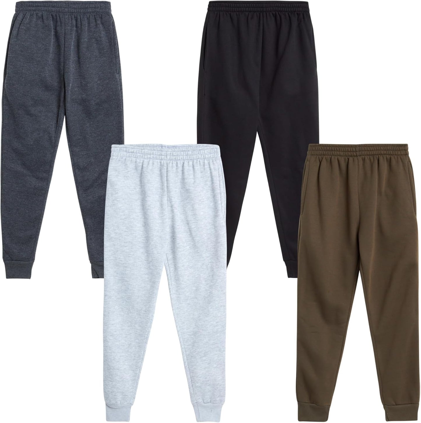Boys Sweatpants - 4 Pack Soft Active Fleece Boys Joggers - Performance Athletic Pants for Kids with Pockets (4-18)