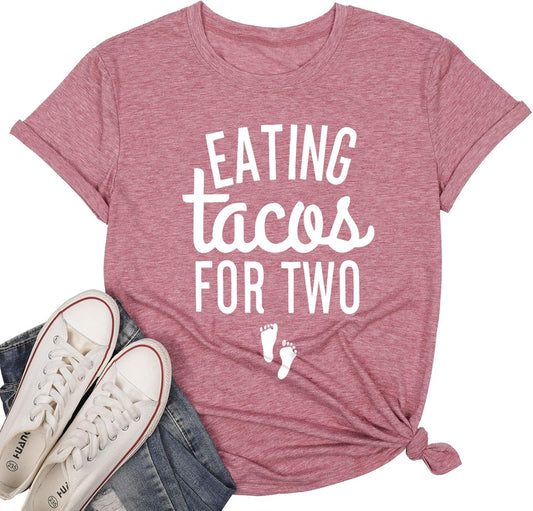 Eating Tacos for Two Maternity Cute Mama Graphic Tees Pregnancy Announcement Short Sleeve Top