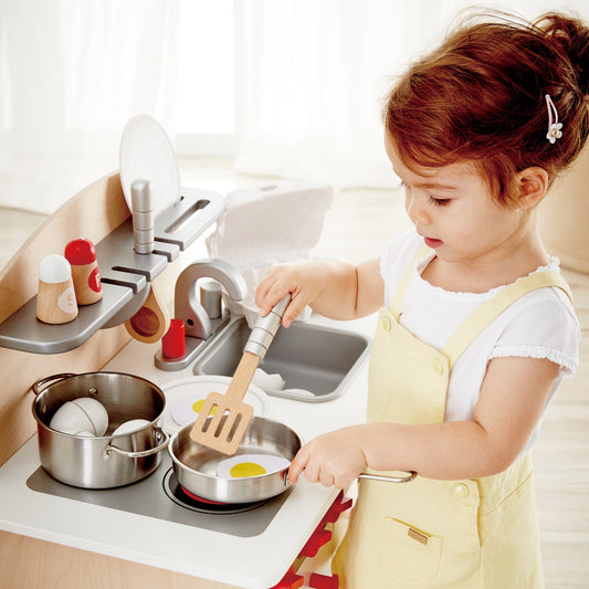 Gourmet Kitchen With Fully Equipped Wooden Pretend Play Kitchen Set