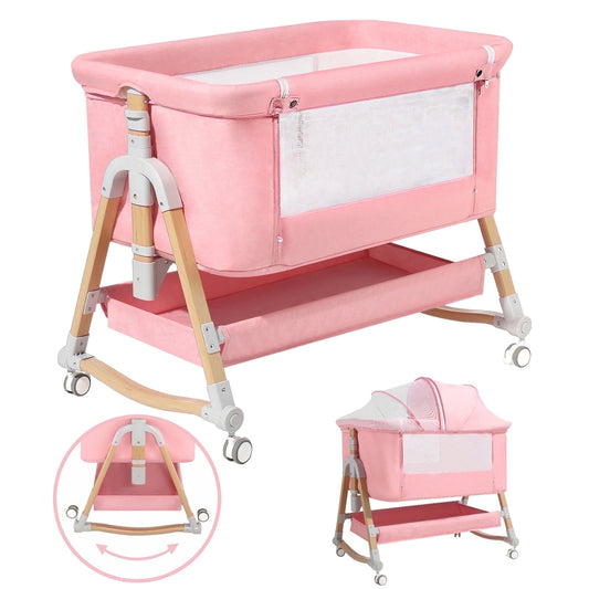 3 in 1 Baby Bassinet Bedside Sleeper for Infant Girls Aged 0-5 Months, Pink