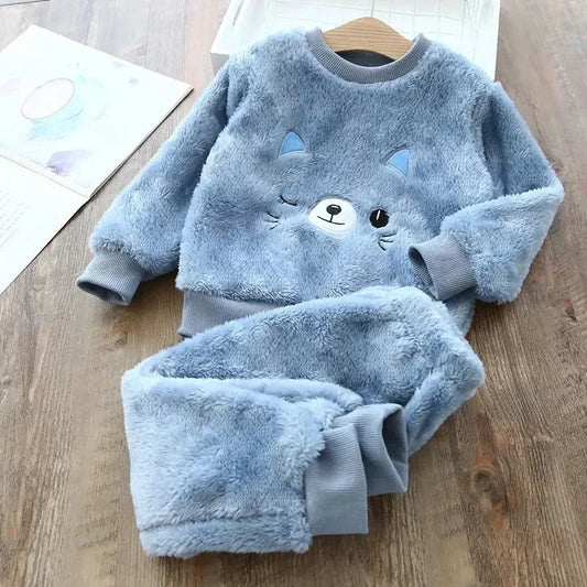 Children's Pajama Sets Bear Tops + Pants 2Pcs Kids Pajamas Winter Boy