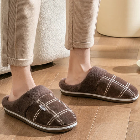 Plaid House Slippers for Men Memory Foam