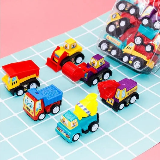 6Pcs Mini Inertial Pull Back Engineering Car Set Child Kids Cartoon