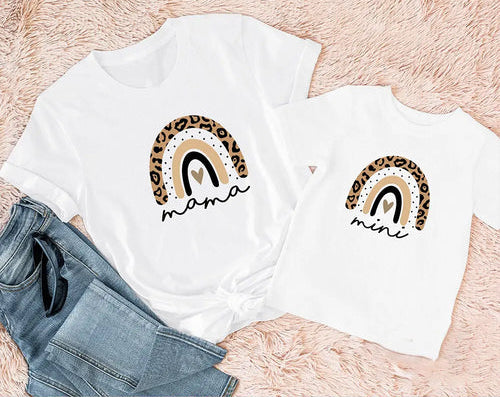 Mama Mini Leopard Heart Print Family Matching Clothes