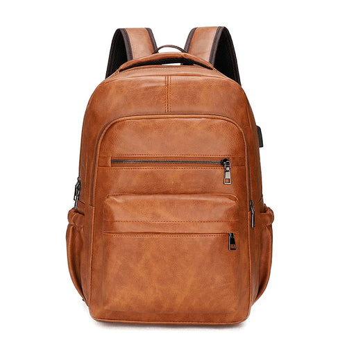 High Quality USB Charging PU Leather Backpack