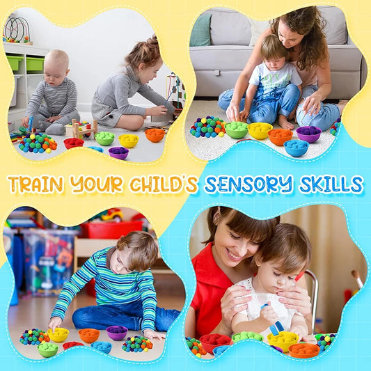 Children Counting and Sorting Toys Set Pompoms Rainbow Colors Plastic