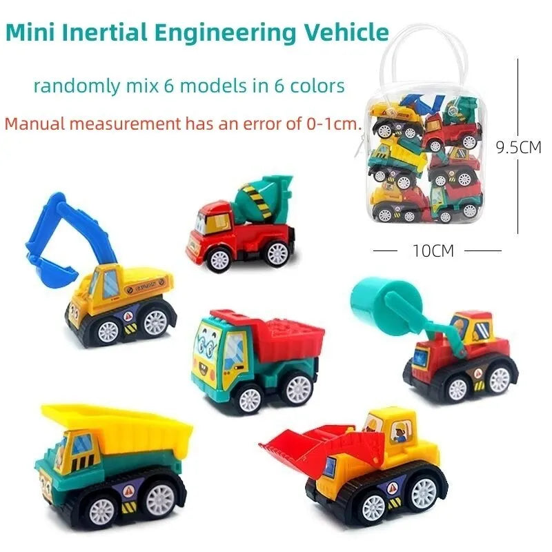 6Pcs Mini Inertial Pull Back Engineering Car Set Child Kids Cartoon