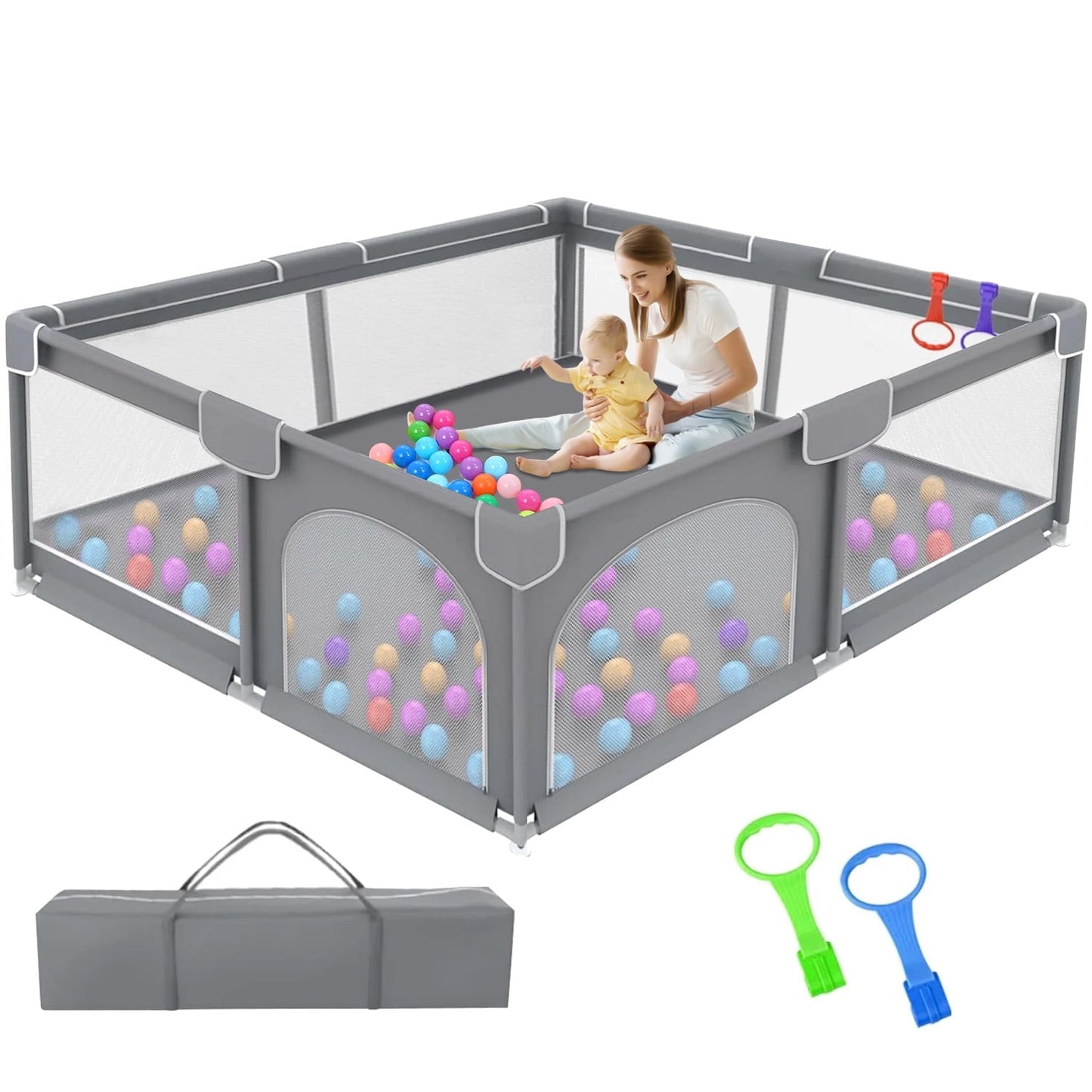 Baby Playpen, 50X50X27" Large Activity Center with Gate, Anti-Slip Base