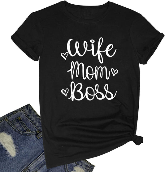 Women Wife Mom Boss Graphic Funny T Shirts Cute Tees