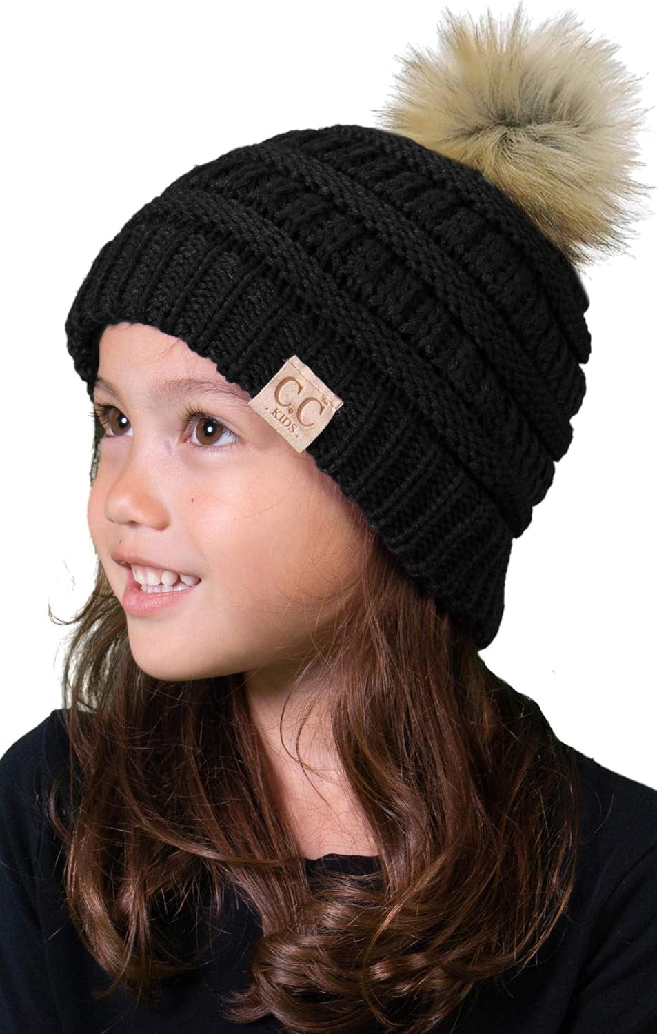 Cozy Toddler Cable Knit Pom Beanie - Warm Winter Hat for Kids