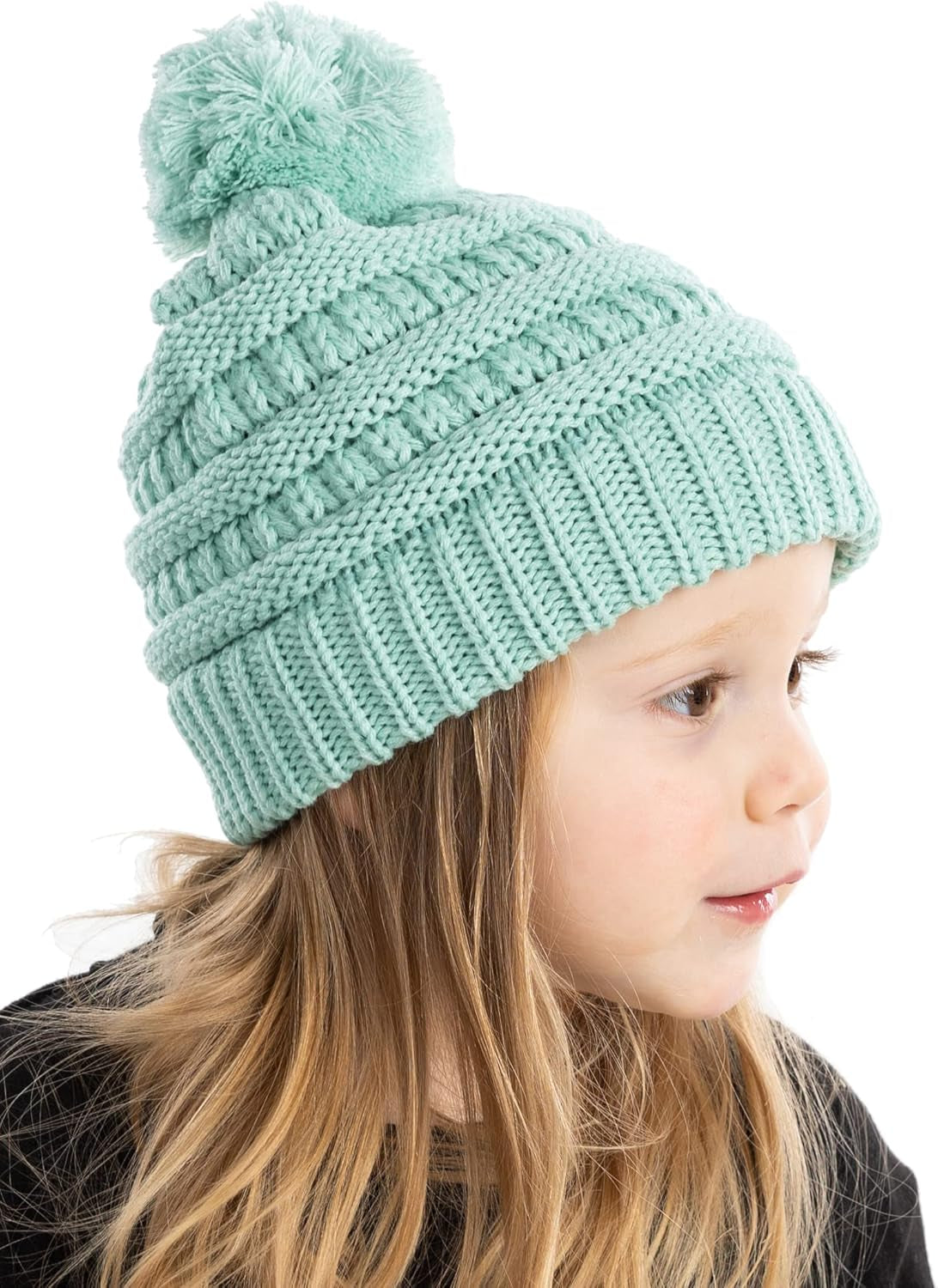 Cozy Toddler Cable Knit Pom Beanie - Warm Winter Hat for Kids