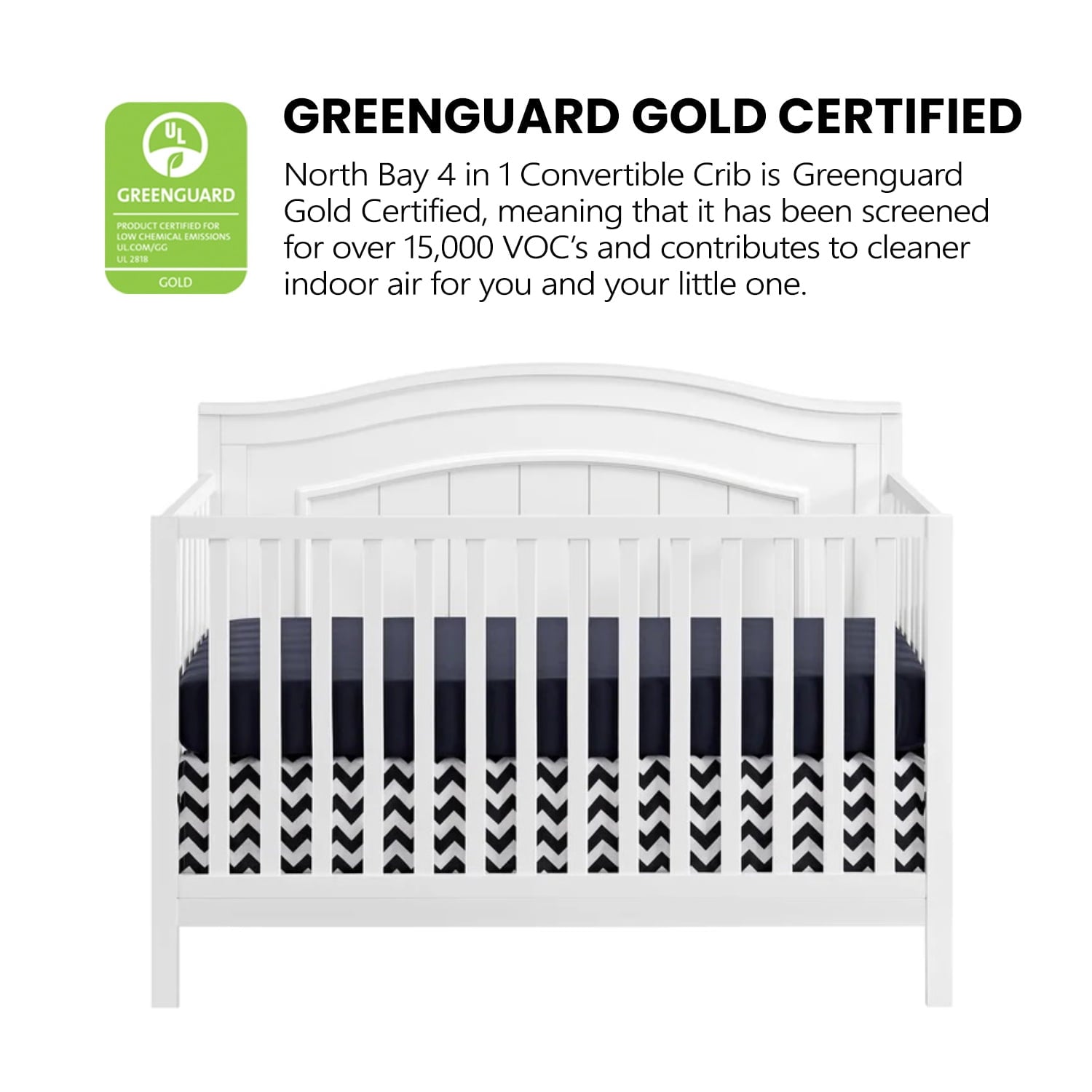 North Bay 4-In-1 Convertible Crib, Snow White, GREENGUARD Gold Certified, Wooden Crib