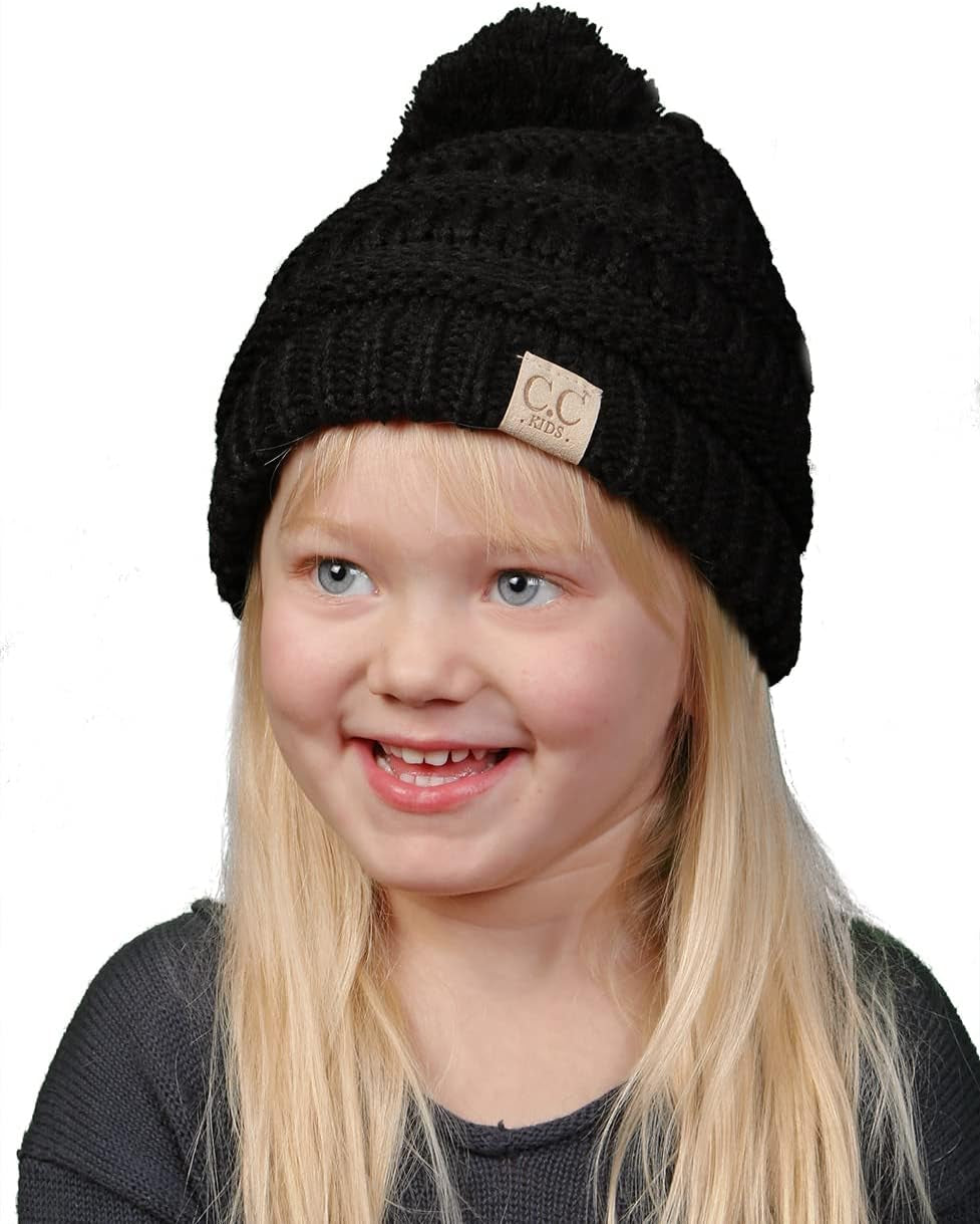 Cozy Toddler Cable Knit Pom Beanie - Warm Winter Hat for Kids