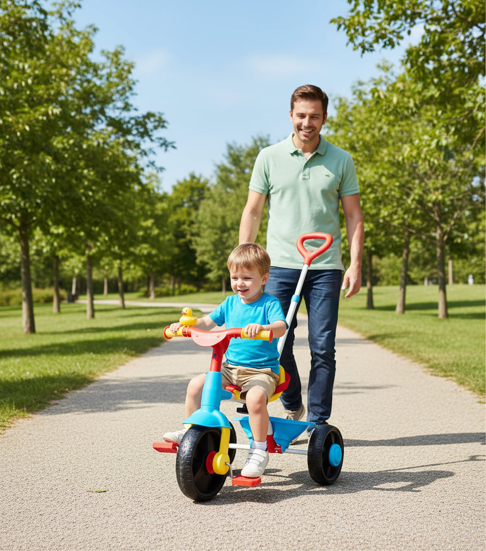 2 in 1 Kids Tricycles Age 18 Month to 3 Years with Push Handle and Duck Bell (Classic, EVA Wheel)