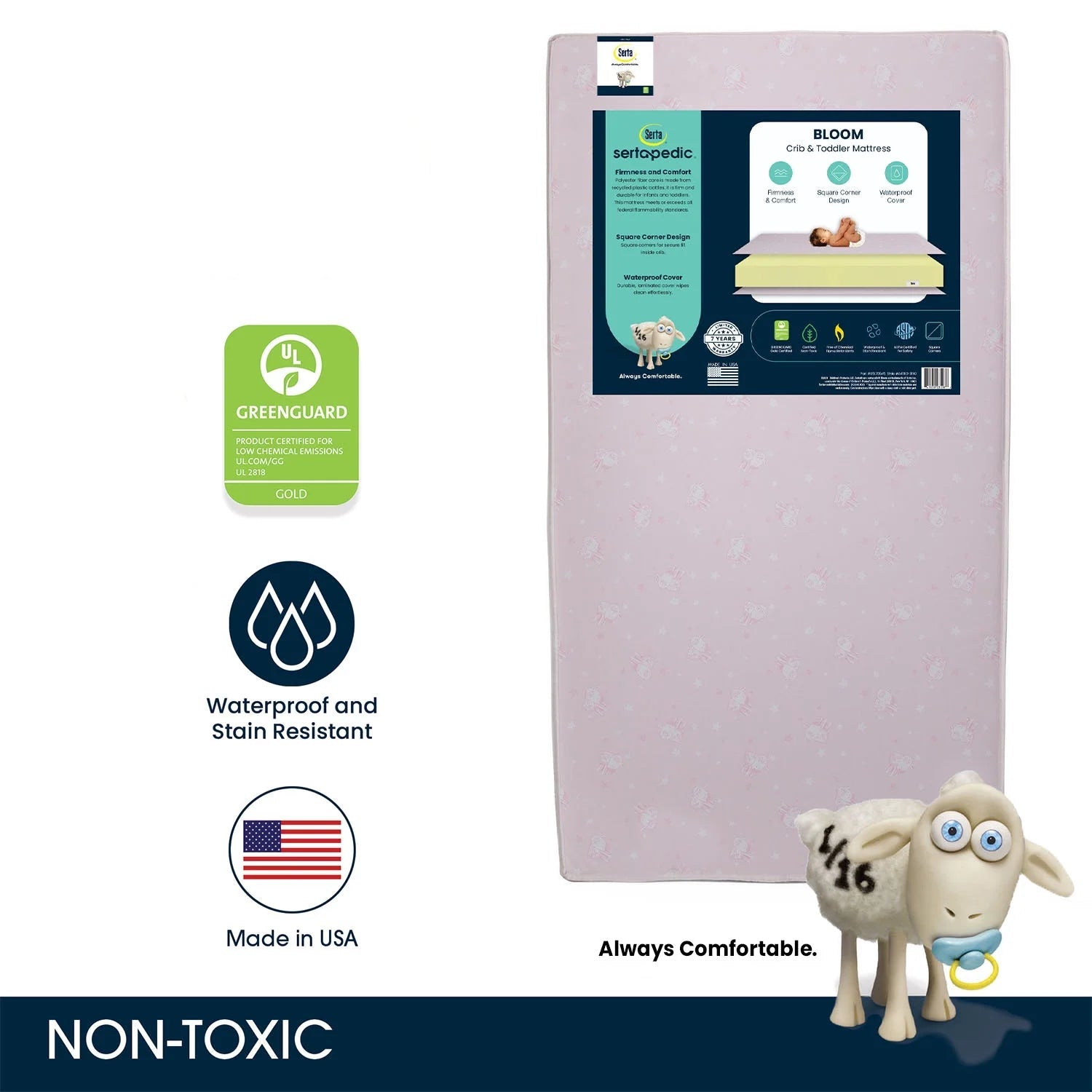 Sertapedic Bloom Toddler Mattress, Sustainably Sourced Fiber Core, GREENGUARD Gold Certified