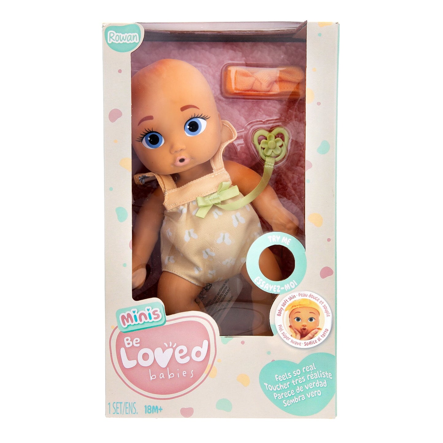 Mini Rowan Realistic Doll, Soft Skin, Yellow Outfit, 9-Inch Tall, 18M+