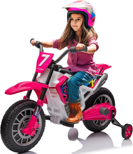 12V7AH Ride on Motorcycle for Kids W/Training Wheels, Spring Suspension
