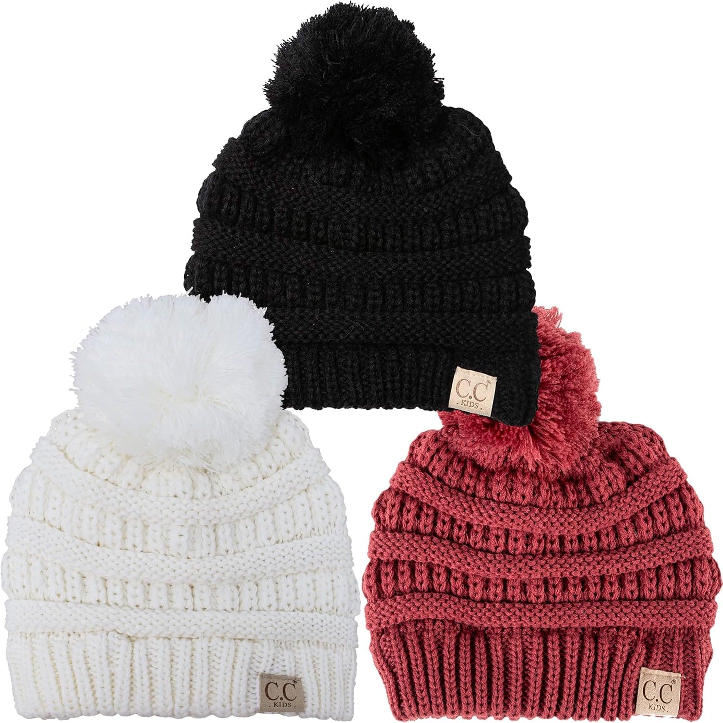 Cozy Toddler Cable Knit Pom Beanie - Warm Winter Hat for Kids