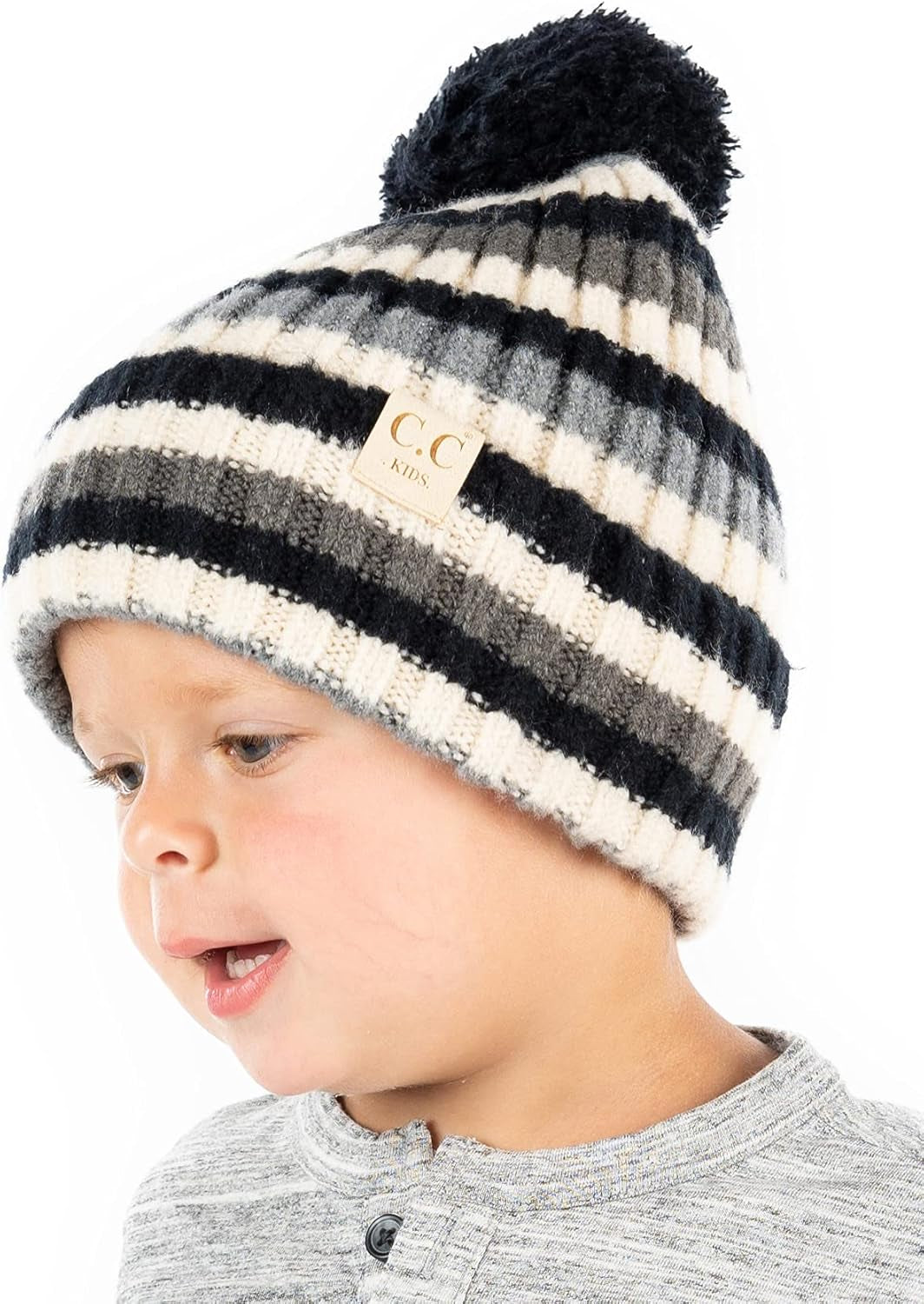 Cozy Toddler Cable Knit Pom Beanie - Warm Winter Hat for Kids