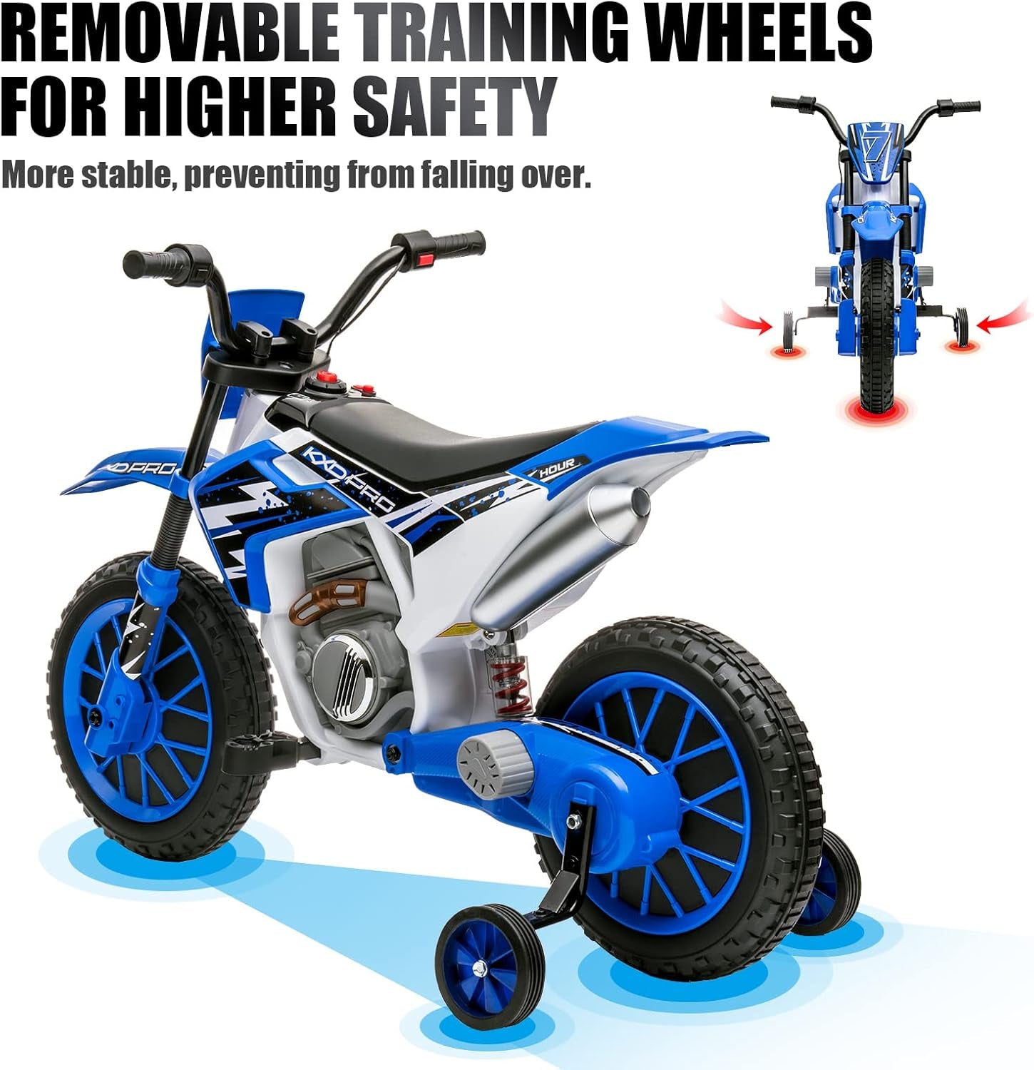 12V7AH Ride on Motorcycle for Kids W/Training Wheels, Spring Suspension