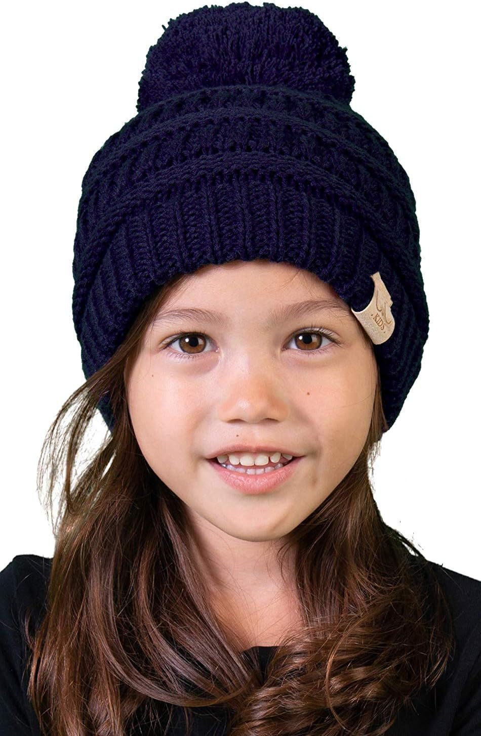 Cozy Toddler Cable Knit Pom Beanie - Warm Winter Hat for Kids
