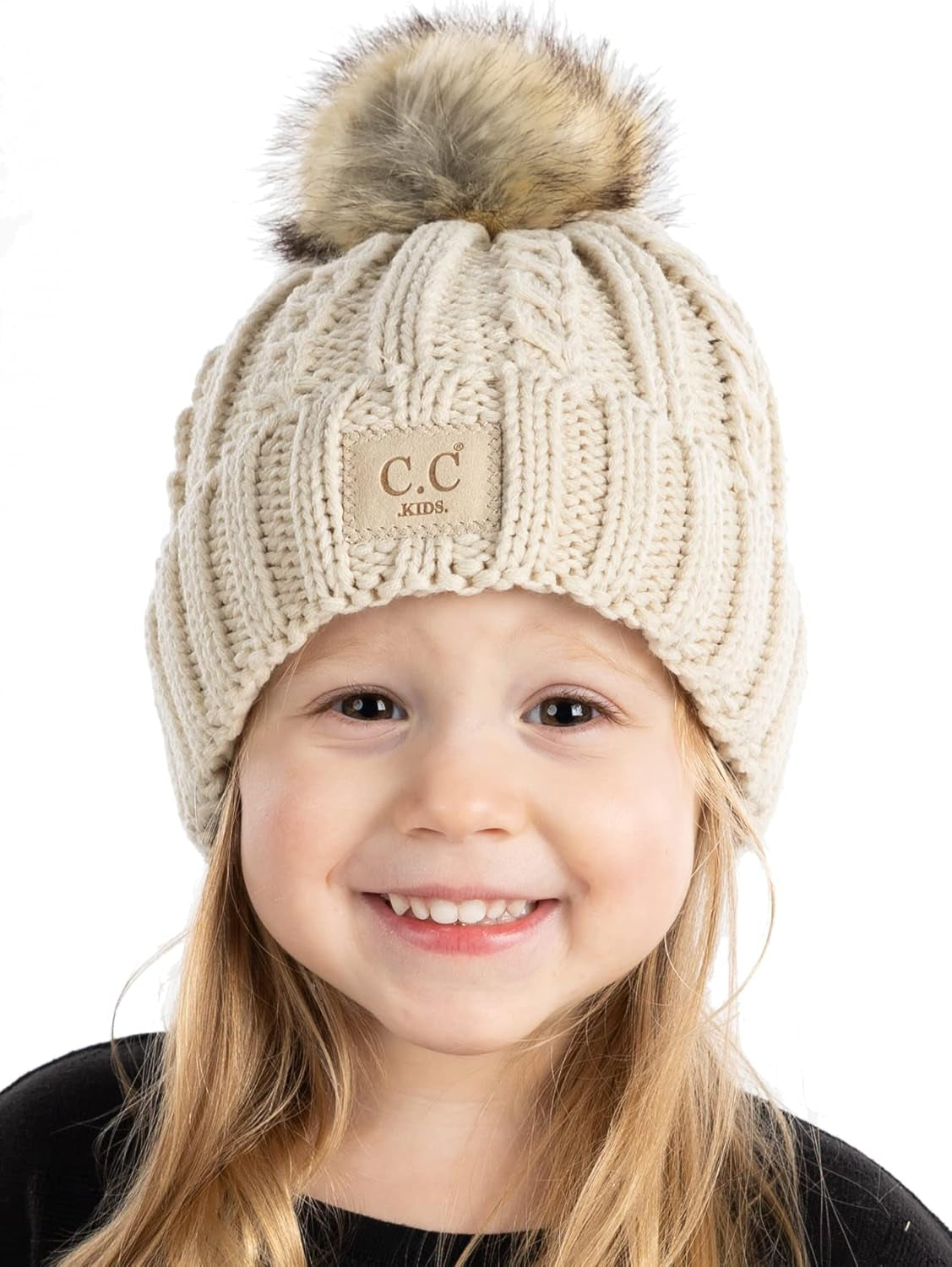 Cozy Toddler Cable Knit Pom Beanie - Warm Winter Hat for Kids