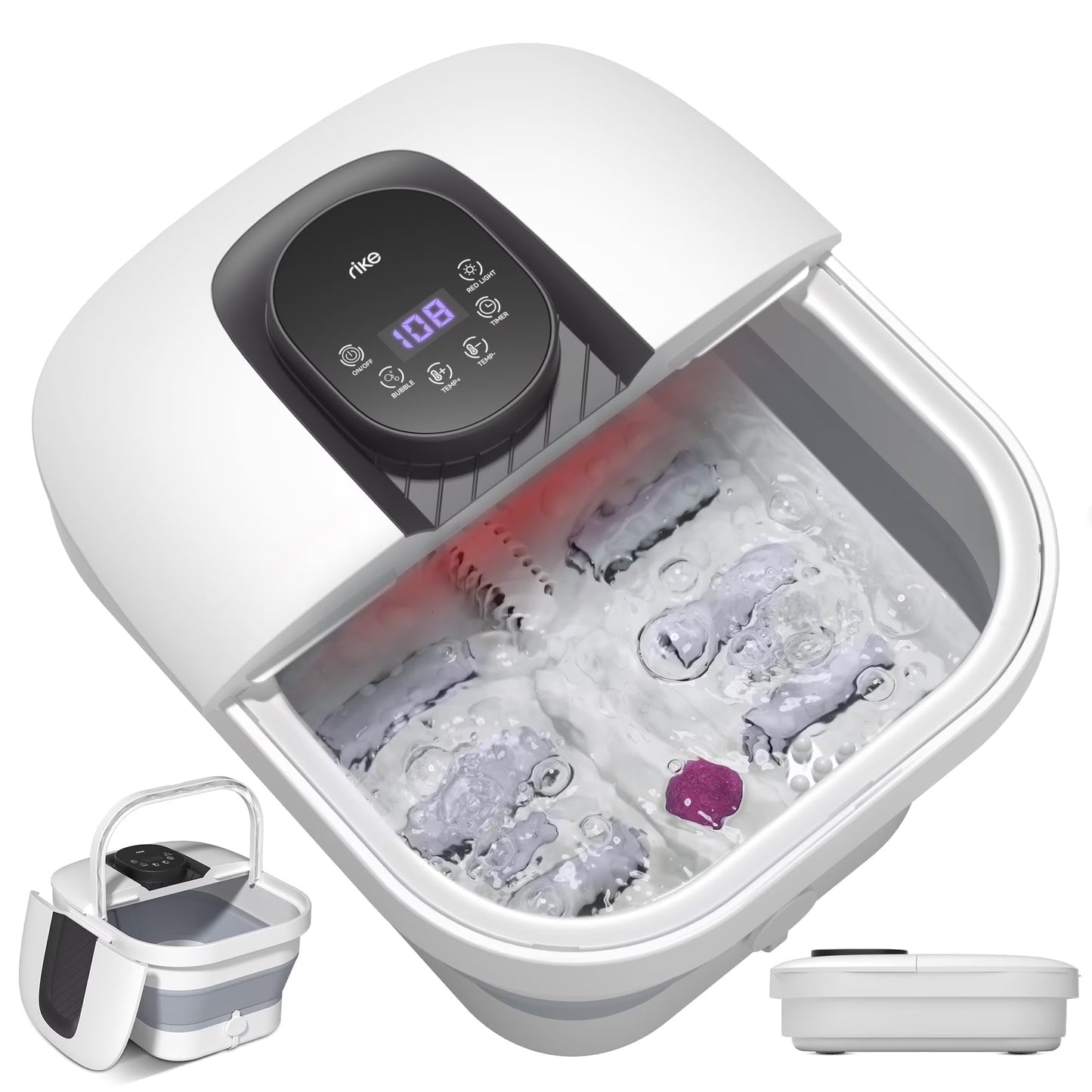 Collapsible Foot Spa Bath Massager with Heat, Remote Control, Temperature Control, Bubbles, Pumice Stone, Timer