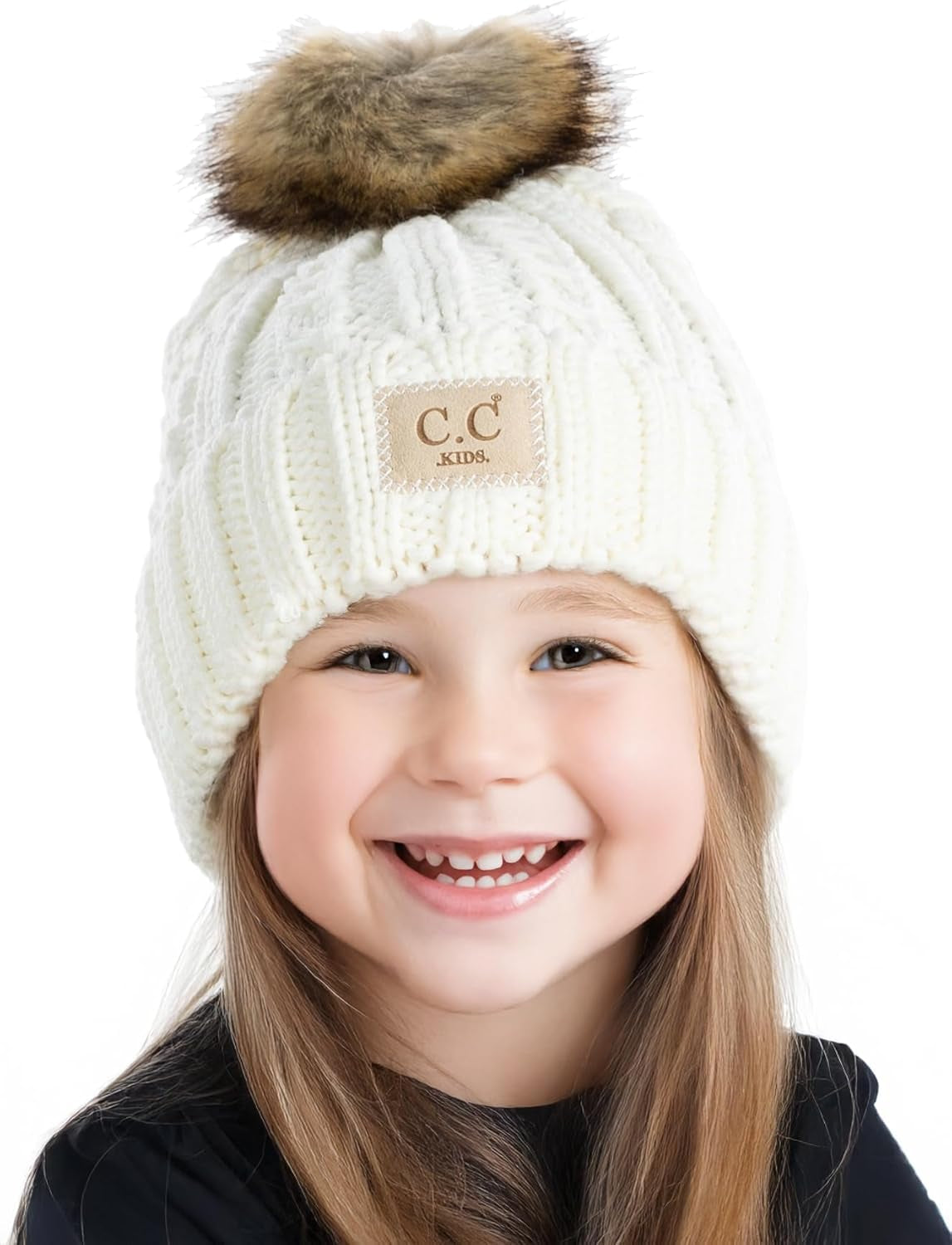 Cozy Toddler Cable Knit Pom Beanie - Warm Winter Hat for Kids