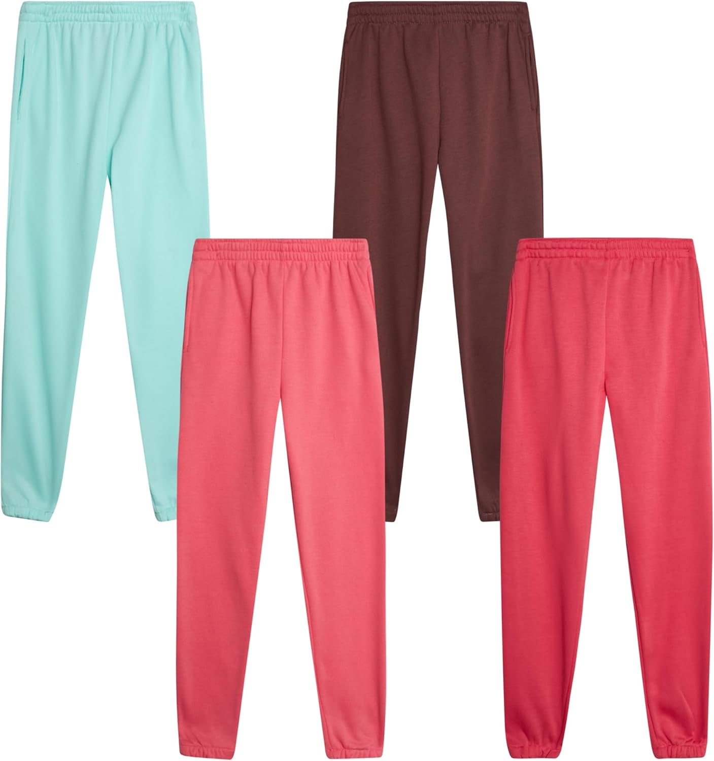 Girls Sweatpants - 4 Pack Basic Solid Active Soft Fleece Pull on Girls Joggers with Pockets (Sizes: 5-16)
