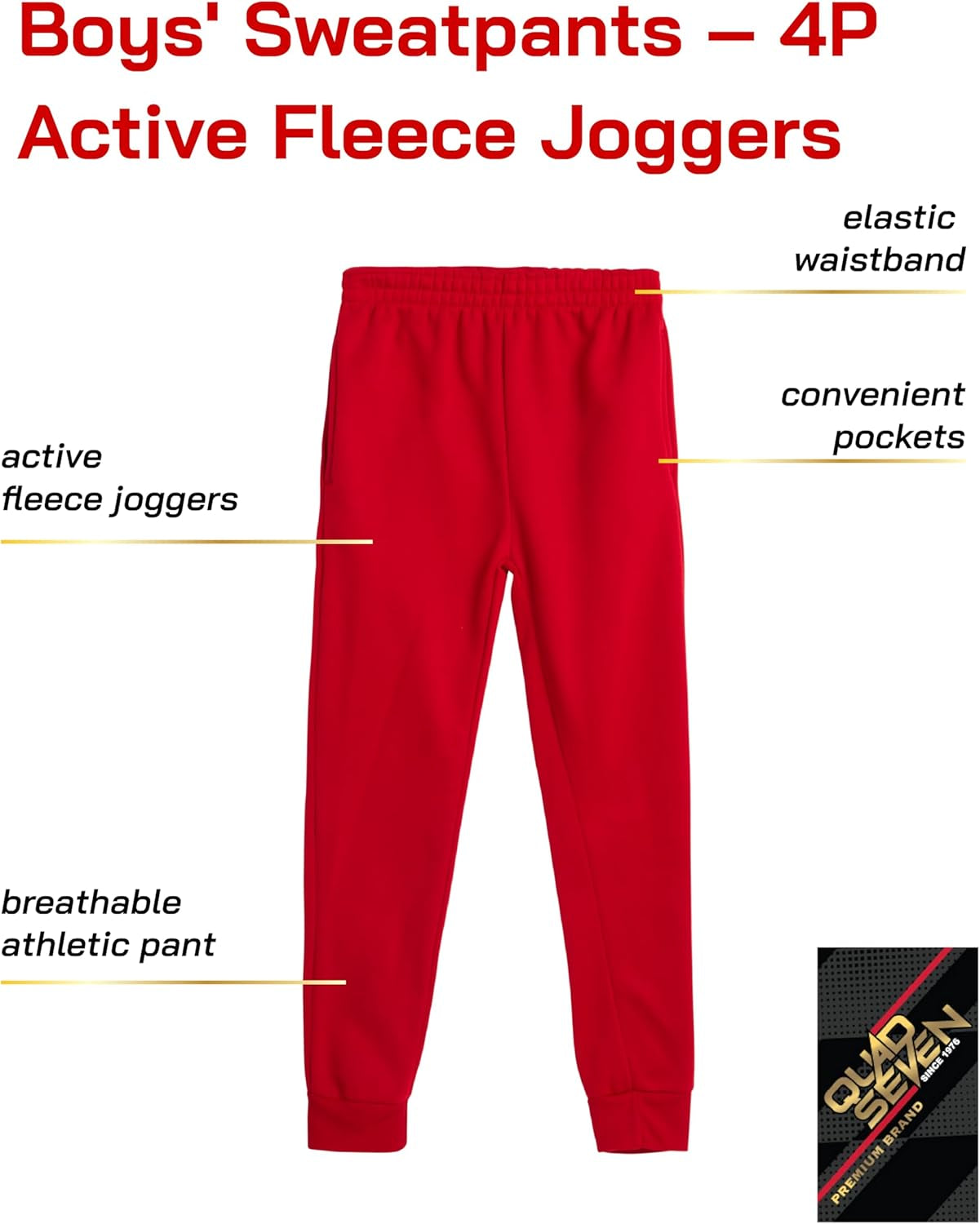 Boys Sweatpants - 4 Pack Soft Active Fleece Boys Joggers - Performance Athletic Pants for Kids with Pockets (4-18)