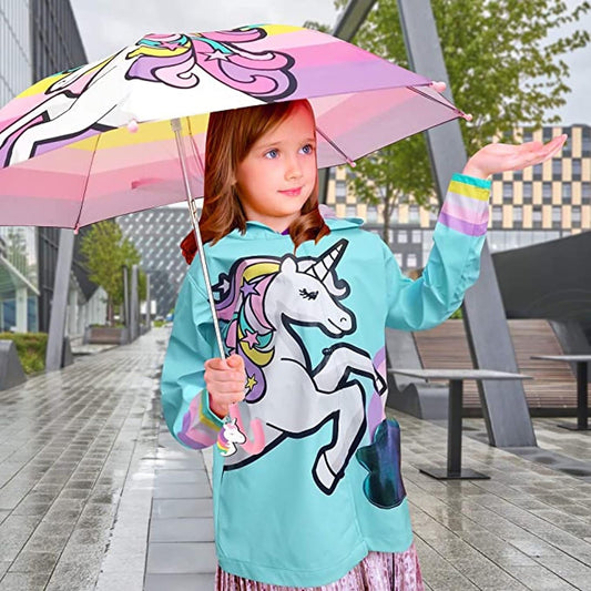 Kids Umbrella & Rain Coats Set - for Girls and Boys 3-9Y  