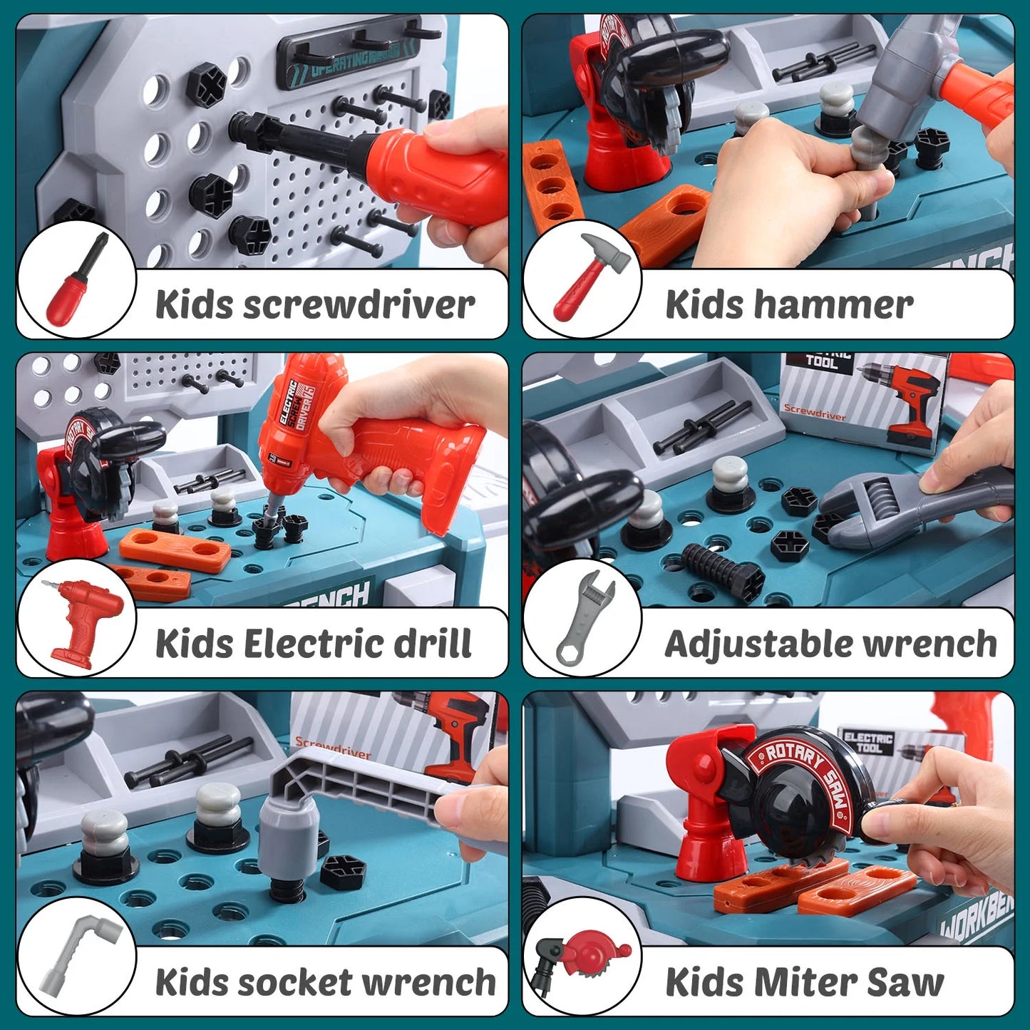 79 PCS Pretend Play Tool Bench for Kids with Tools, Electric Drill, Clothes and Transformable Tool Set, Learning Gift for Boys & Girls Age 3-8