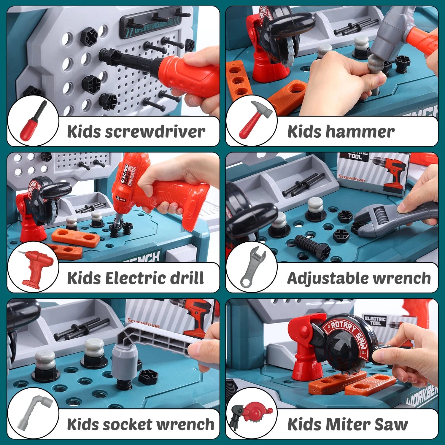 79 PCS Pretend Play Tool Bench for Kids with Tools, Electric Drill, Clothes and Transformable Tool Set, Learning Gift for Boys & Girls Age 3-8