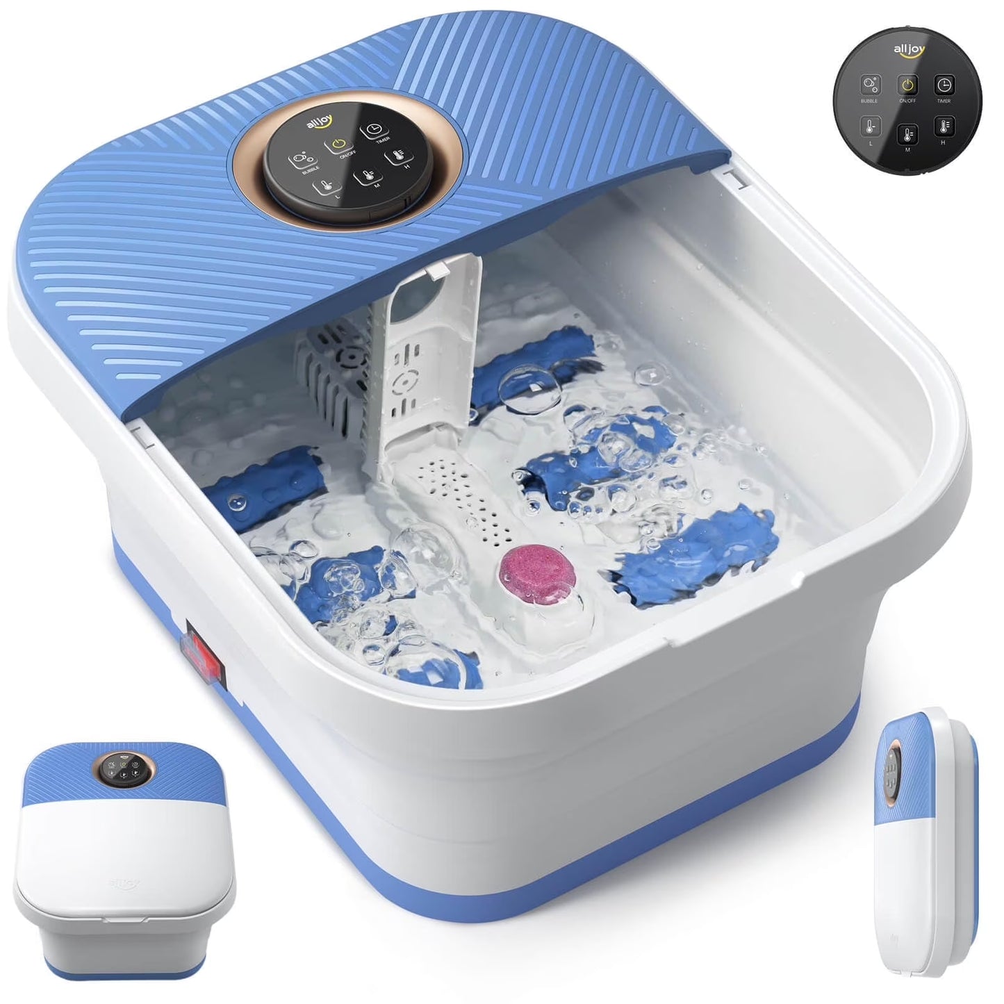 Collapsible Foot Spa Bath Massager with Heat, Remote Control, Temperature Control, Bubbles, Pumice Stone, Timer