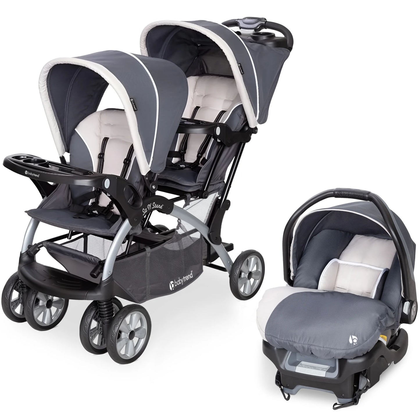 Sit N Stand Travel Double Baby Stroller and Car Seat Combo