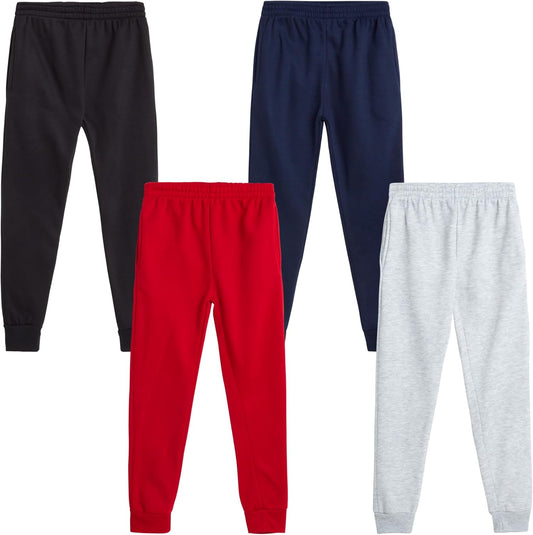 Boys Sweatpants - 4 Pack Soft Active Fleece Boys Joggers - Performance Athletic Pants for Kids with Pockets (4-18)