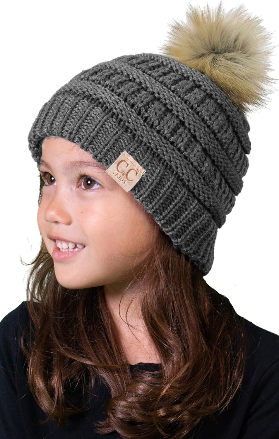 Cozy Toddler Cable Knit Pom Beanie - Warm Winter Hat for Kids