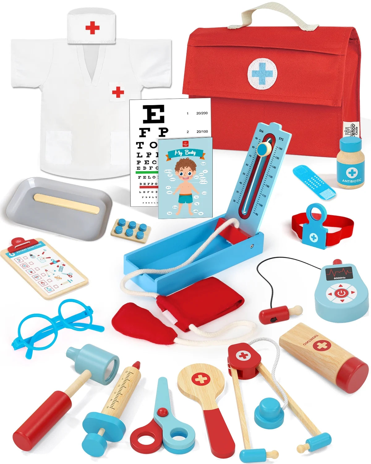 Doctor Kit for Kids Realistic, 36PCS Kids Doctor Kit Wooden, Doctor Pretend Playset