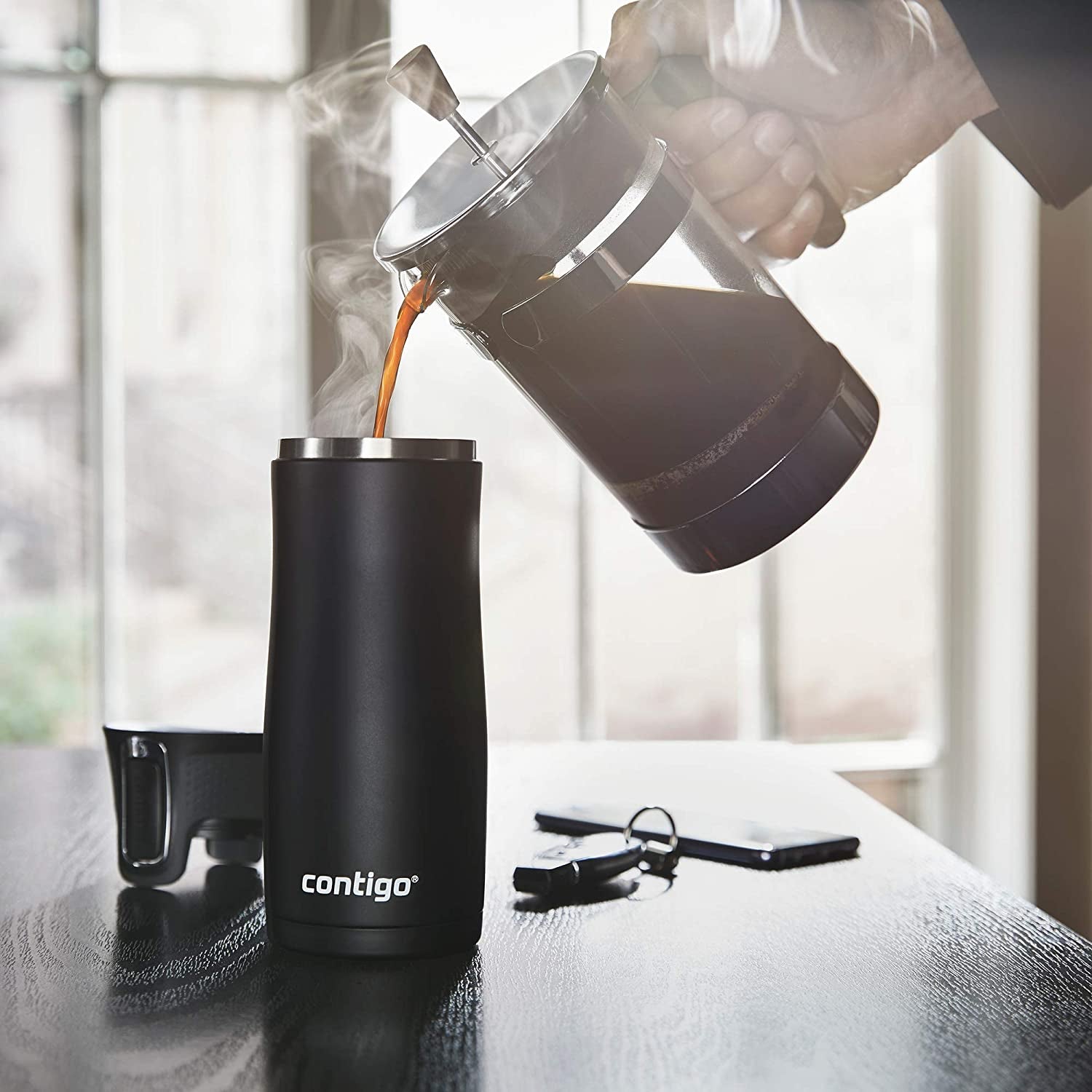 Loop Vacuum-Insulated Grapevine & Stainless Steel Travel Mugs with Easy-Clean Lid