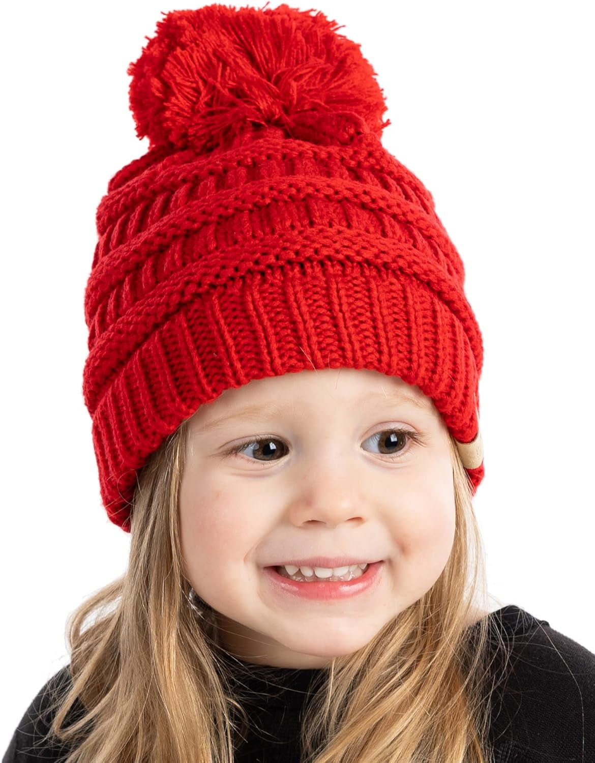 Cozy Toddler Cable Knit Pom Beanie - Warm Winter Hat for Kids