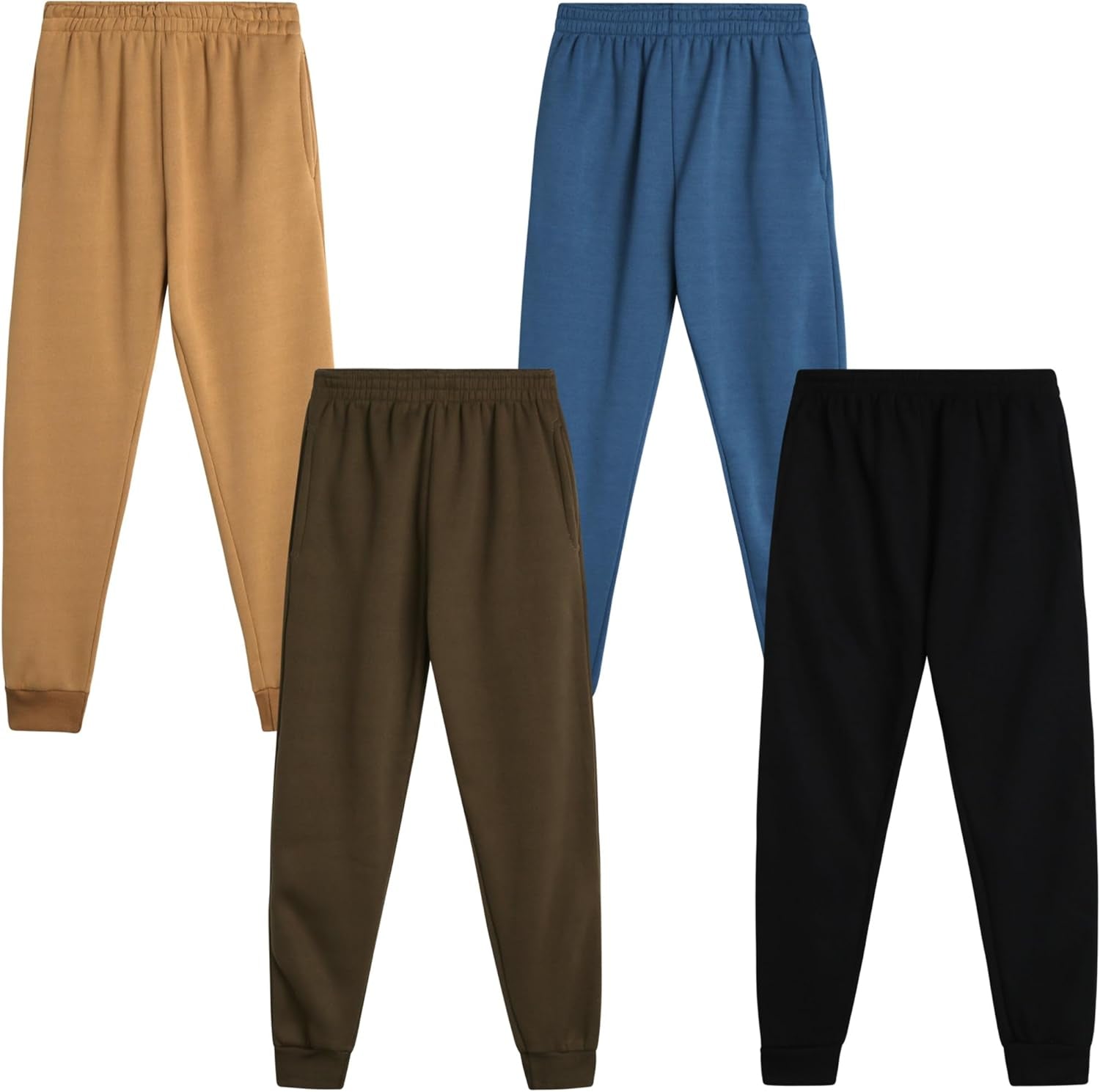 Boys Sweatpants - 4 Pack Soft Active Fleece Boys Joggers - Performance Athletic Pants for Kids with Pockets (4-18)