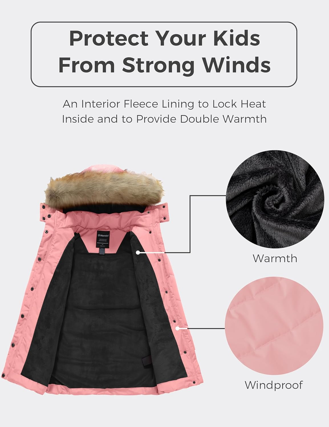 Girl'S Winter Coat Long Puffer Jacket Fleece Parka with Hood Waterproof