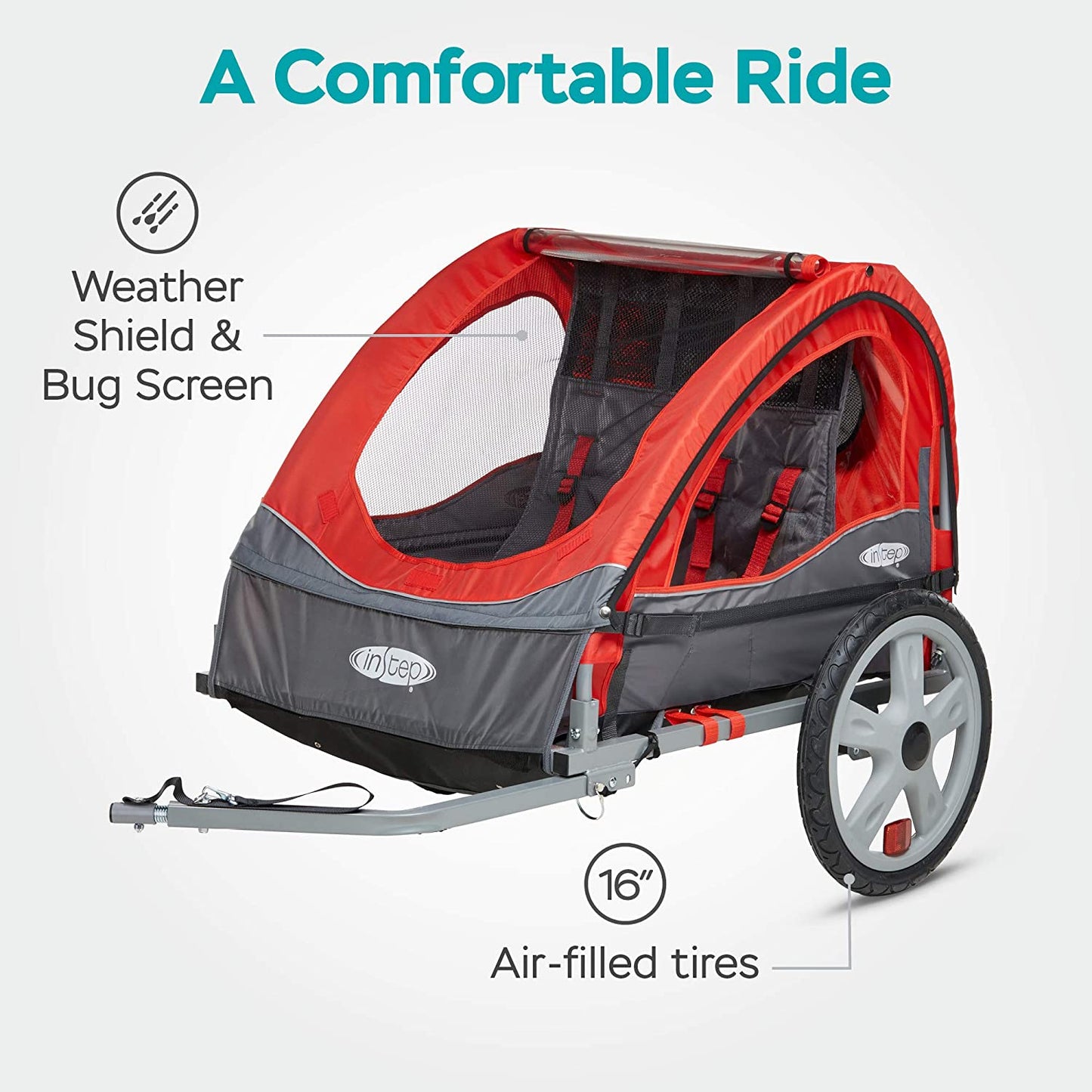 Single or Double Seat, Universal Coupler, Folding Frame, Quick-Release Wheels, Canopy with Bug Screen and Weather Shield, Bike Trailer for Kids