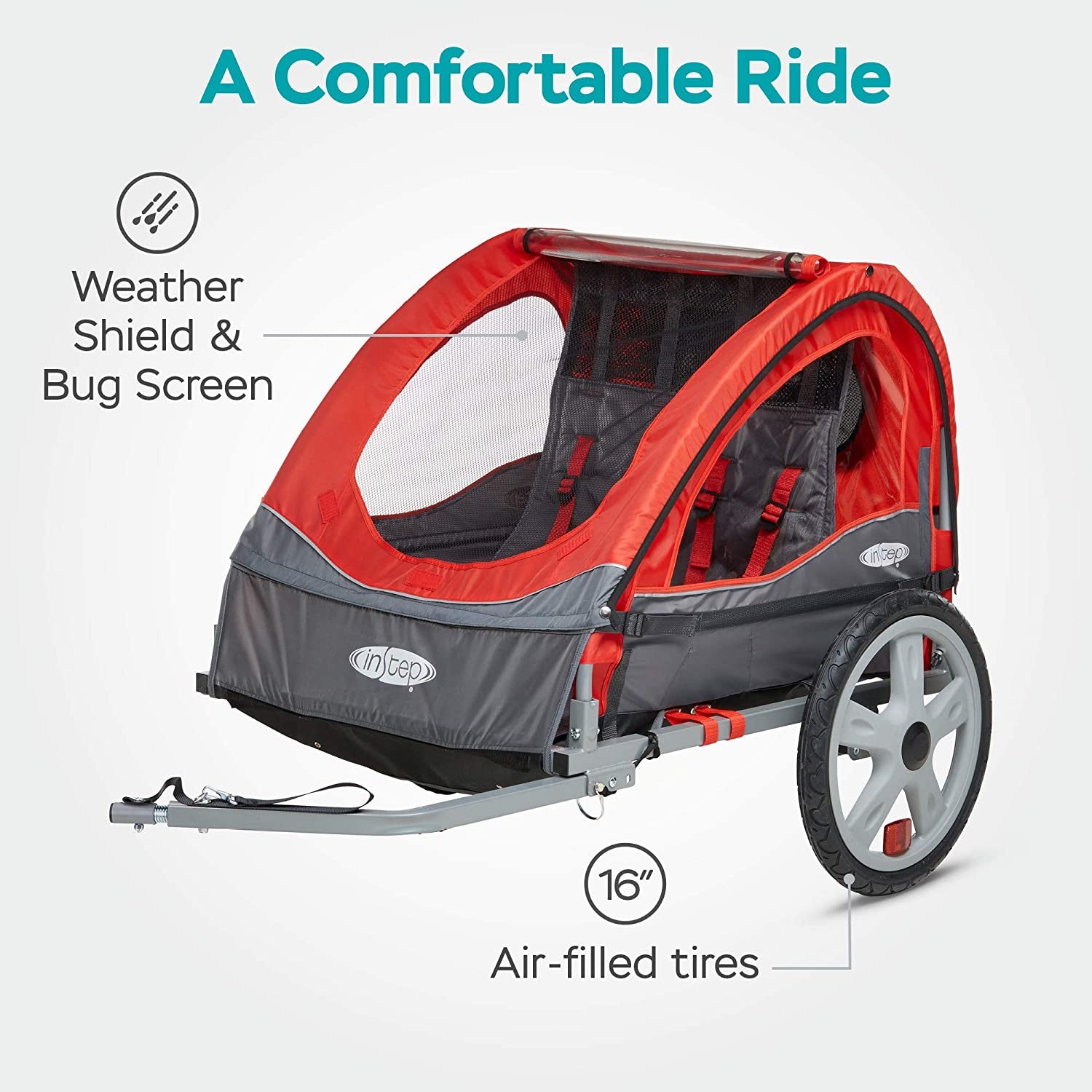 Single or Double Seat, Universal Coupler, Folding Frame, Quick-Release Wheels, Canopy with Bug Screen and Weather Shield, Bike Trailer for Kids